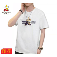 稻草人刺繡夏季男士短袖t恤棉寬松大碼時(shí)尚圓領(lǐng)繡花男裝體恤 白色/B款印花 L 建議110-125斤