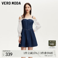 VEROMODA連衣裙女2025新款牛仔雪紡拼接修身A字裙子3252005 中特深牛仔藍色 M