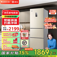格力（GREE）晶弘225升三開(kāi)門(mén)風(fēng)冷無(wú)霜冰箱迷你小型家用宿舍出租房屋三門(mén)大冷凍節能低噪離子凈味電冰箱 BCD-225WETC/時(shí)代金