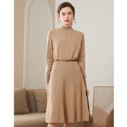 半高領(lǐng)山羊絨連衣裙女中長(cháng)款秋冬長(cháng)袖套頭針織毛衣裙修身打底裙子 紫絨色 M
