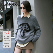MO&Co.毛衣蘑菇圖案含羊駝毛絨感輕暖寬松漏針寬松落肩摩安珂 深花灰色 S 160