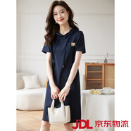 熙世界（sllsky）2025夏裝新款女短袖連帽衛衣裙寬松口袋百搭休閑裙七夕 寶藍色 S