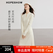 紅袖國風(fēng)顯瘦連衣裙冬季新款女裝收腰鏤空立領(lǐng)高級氣質(zhì)針織小黑裙 米白004 M