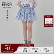 Teenie Weenie小熊女裝半身裙25夏季新款細褶花朵小清新蓬蓬短裙子 淺藍色 L