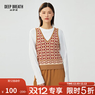 深呼吸DEEP BREATH女裝V領(lǐng)格紋拼色造型純棉針織衫馬甲A300360 紅卡花紋 M (3碼)