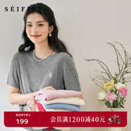 詩(shī)凡黎涼感天絲老錢(qián)萊賽爾POLO絞花針織衫25夏新薄圓領(lǐng)短袖開(kāi)衫女 【短袖圓領(lǐng)套頭】淺灰色 XL
