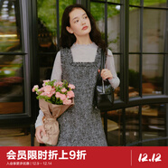 樂(lè )町小香風(fēng)背心裙千金感U領(lǐng)A字裙亮片毛邊設計連衣裙 深灰（現貨） S