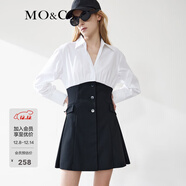 MO&Co.連衣裙春夏襯衫拼接設計感假兩件黑白高腰連衣裙通勤女摩安珂 本白色 S 160