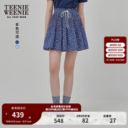 Teenie Weenie小熊女裝半身裙25夏季新款細褶花朵小清新蓬蓬短裙子 藏青色 L