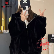 AEMAPE粉色連帽羊羔毛皮毛一體棉服女冬裝小個(gè)子加厚仿貂毛皮草外套女 黑色 M