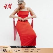 H&M女裝背心吊帶連衣裙2025秋新款波嬉風(fēng)修身露肩度假風(fēng)裙1275449 紅色 S 160/88