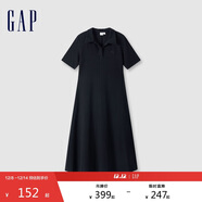 蓋璞女裝春秋洋氣翻領(lǐng)刺繡logo短袖針織連衣裙簡(jiǎn)約長(cháng)裙680487