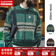 馬登工裝美式復古雪尼爾圣誕毛衣男秋冬撞色加厚保暖打底套頭針織衫 綠間條 【圣誕節禮物/毛衣男高級感/男士針織衫】 2XL 【寬松版型/可拍小一碼】