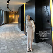 七折穿不膩系列氣質(zhì)姐姐感修身顯瘦百搭圓領(lǐng)開(kāi)叉連衣裙 卡其色現貨 M M