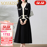 NOSSKISS奢侈高檔品牌長(cháng)袖連衣裙女2025秋季新款氣質(zhì)顯瘦小香風(fēng)套裝裙子 黑色 2XL 【130-145斤】