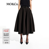 MO&Co.半身裙春黑色機能風(fēng)高腰蓬松小黑裙附腰帶MBE1SKT032 黑色 S