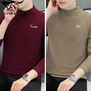 七匹狼夾克專(zhuān)家半高領(lǐng)打底衫男冬雙面德絨中領(lǐng)內搭秋衣加絨加厚男士秋冬 13組-D605棗紅+D617啡色 3XL 【建 議：160至175斤】