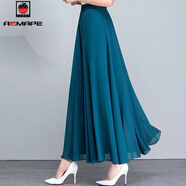 AEMAPE2026夏季新款雪紡半身裙女高腰到腳踝長(cháng)裙a字大擺裙時(shí)尚減齡顯瘦 孔雀綠雪紡裙長(cháng)87cm 均碼 _腰1尺8-2尺9體80-150斤