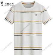 與狼共舞（DANCING WOLVES）【涼感索羅娜】與狼共舞圓領(lǐng)短袖T恤男2025夏季新款條紋透氣短t 803本白 M 170/88A