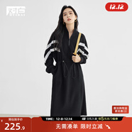 對白法式設計感抽繩針織連衣裙女2025秋裝新款氣質(zhì)顯瘦通勤風(fēng)裙子 靜謐黑 L