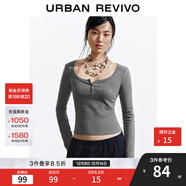 UR2025冬季新款女裝簡(jiǎn)約松弛感亨利領(lǐng)短款修身T恤UYB450013 花灰 L
