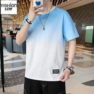 A21以純純棉短袖T恤男夏季潮流寬松靚仔學(xué)生休閑半袖T恤衫 以純-白藍 M