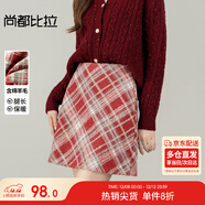 尚都比拉英倫風(fēng)氣質(zhì)半身裙女冬季含羊毛厚款保暖A字裙小個(gè)子中腰格紋短裙