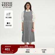 Teenie Weenie小熊春季學(xué)院風(fēng)中長(cháng)款連衣裙氣質(zhì)黑色收腰百褶裙子女 淺灰色 S (160)