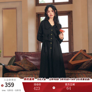 兩三事黑色長(cháng)袖連衣裙女春季新款新中式長(cháng)裙法式復古裙子夜聽(tīng)朝云 黑色預售 M