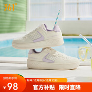 361°運動(dòng)女鞋秋冬季透氣開(kāi)學(xué)厚底增高小白休閑板鞋子女682426611-5