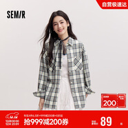 森馬（Semir）長(cháng)袖襯衫女春季中長(cháng)款oversize翻領(lǐng)落肩格紋女生襯衣101125105007