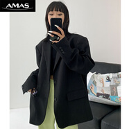 阿瑪施AMASS哥弟適用黑色小西裝外套女2025新款春秋裝今年流行oversize休閑感 黑色 高品質(zhì) XS