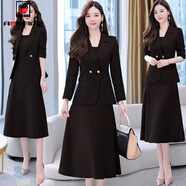 AEMAPE小西裝吊帶裙兩件2026春秋裝套裝女新款時(shí)尚顯瘦連衣裙 黑色 XL _建議115-130