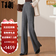 TJQ奢侈高檔品牌微喇褲女秋冬季新款垂感寬松高腰毛呢喇叭休閑長(cháng)褲子 灰色 27