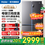 海爾（Haier）539升冰箱雙開(kāi)門(mén)十字四開(kāi)門(mén)一級能效變頻節能黑金凈化抗菌家用電冰箱 家電國家補貼 539升大容量+一級能效更省電+黑金凈化抗菌