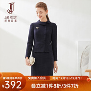 經(jīng)典故事（JANE STORY）經(jīng)典故事編織呢假兩件連衣裙女冬季2024新款通勤氣質(zhì)職業(yè)包臀裙子 M05 深藍色 S