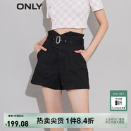 ONLY設計感腰帶高腰百搭A字短褲牛仔褲女|123243007 J19 黑牛仔-追單第一批 S (160) 64A