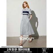 初語(yǔ)撞色條紋短袖polo裙女2024夏季新款復古減齡寬松連衣裙長(cháng)裙 花灰色 S