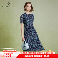MORELINE沐蘭法式輕奢優(yōu)雅碎花連衣裙2025年夏季新款雪紡裙百褶裙中長(cháng)款 克蘭花 M
