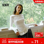 森馬（Semir）長(cháng)袖T恤女純色木耳邊氣質(zhì)緊身冬2025荷葉邊上衣簡(jiǎn)約109725101008