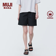 MUJI女式 水洗 平紋 短褲 休閑 褲子女款夏季款女裝中褲 外穿 黑色4A XL (165/74A)