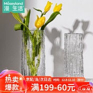 漫生活玻璃花瓶插花水養透明插花瓶百搭冰川紋水養輕奢水培植物擺件24cm