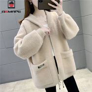 AEMAPE毛衣仿水貂絨連帽開(kāi)衫外套女2026秋冬新款韓版寬松加厚洋氣慵懶 淺咖色 L 建議106-115斤