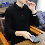 羅蒙（ROMON）長(cháng)袖T恤男2026春季新款男裝Polo領(lǐng)打底衫韓版上衣服 黑色 XL
