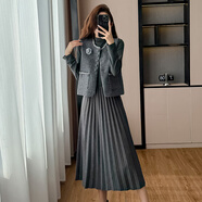 法式小香風(fēng)馬甲外套連衣裙兩件套2025秋冬新款韓系搭大衣時(shí)髦套裝 灰色兩件套 M