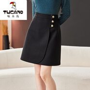 啄木鳥(niǎo)（TUCANO）毛呢半身裙女2025秋冬美拉德大碼高腰修身包臀裙時(shí)尚氣質(zhì)A字短裙 黑色 L 105-120斤