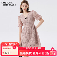 LIME FLARE萊茵福萊爾鏤空蕾絲公主裙泡泡袖2023夏季新款連衣裙小眾別致設計 霧霾粉色 L