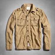 Abercrombie & Fitch美式春秋款商務(wù)帆布多口袋工裝純棉長(cháng)袖襯衫襯衣歐美風(fēng)格外套上衣 卡其色 2XL