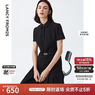 朗姿【尖貨補單】黑白色顯瘦輕禮服襯衫連衣裙女夏新款復古小黑裙裙子 黑色 2XL 175/92A