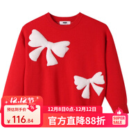 安奈兒（Annil）童裝女童毛衣針織衫冬保暖彈力可愛(ài)甜美印花蝴蝶結長(cháng)袖 新年紅 160